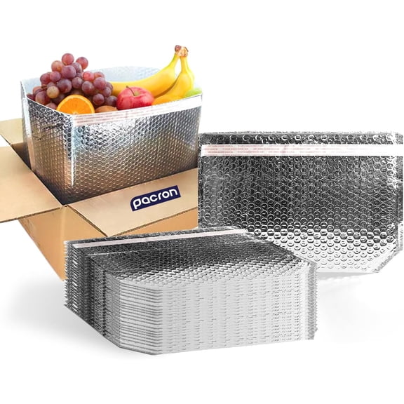 Pacron Insulated Box Liners 8x8x8 Inch 50-Pack - Self-Seal Thermal Shipping Bags - Durable Packaging Bags for Perishable items, Pharmaceuticals & Temperature-Sensitive goods