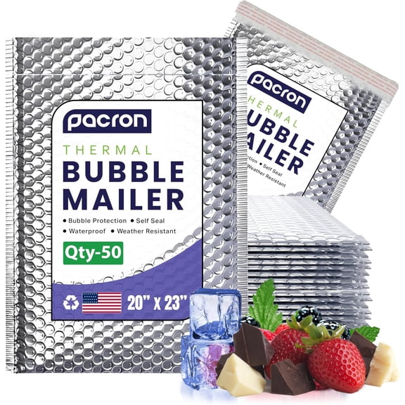 Pacron 50-Pack Insulated Bubble Mailers 20x23 – Waterproof Thermal Padded Envelopes