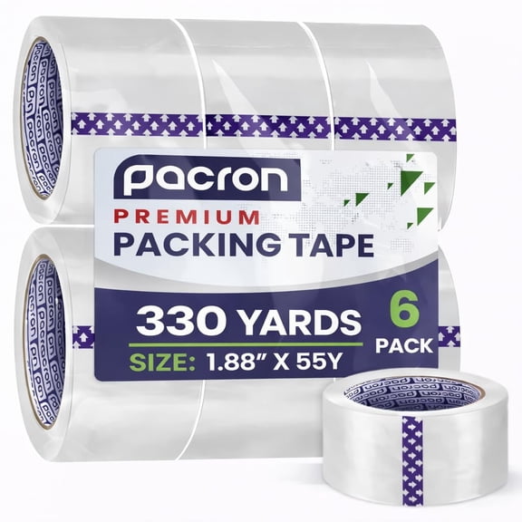 Pacron Clear Packing Tape, 6 Rolls, 1.88 in x 55 Yds Each, 330 Total Yds - Basic Moving Tape for Packing, Storage & Mailing