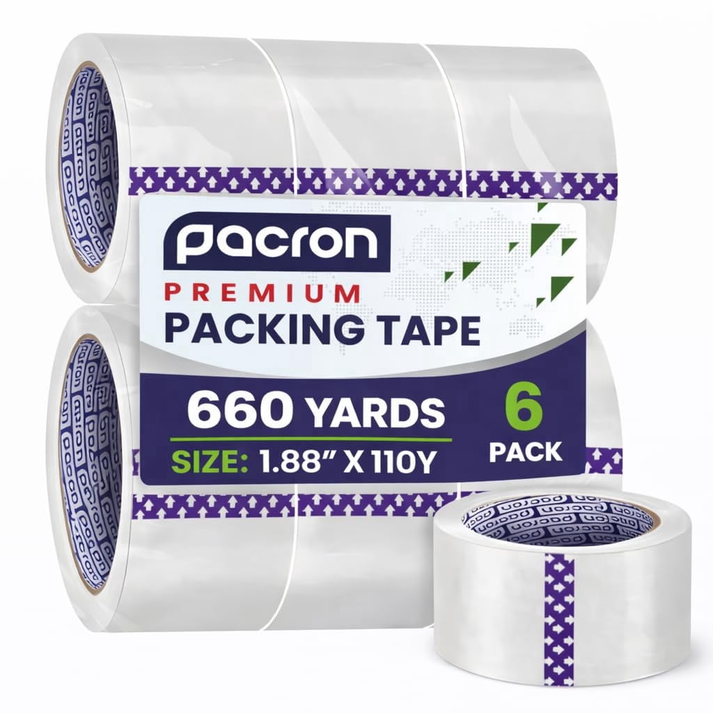 Pacron Clear Packing Tape, 6 Rolls, 1.88 in x 110 Yds Each, 660 Total Yds - Heavy Duty Moving Tape for Packing, Storage & Mailing