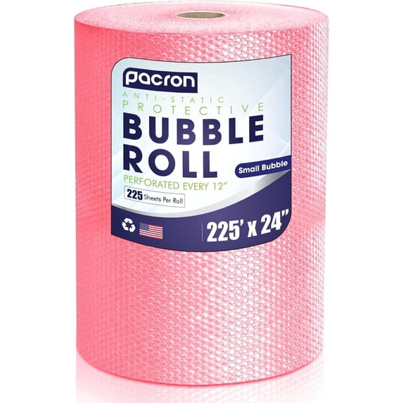 Pacron Anti-Static Bubble Wrap Roll 225FT x 24IN, 3/16" Small Bubbles, Pink – ESD Protection for Electronics & Fragile Items