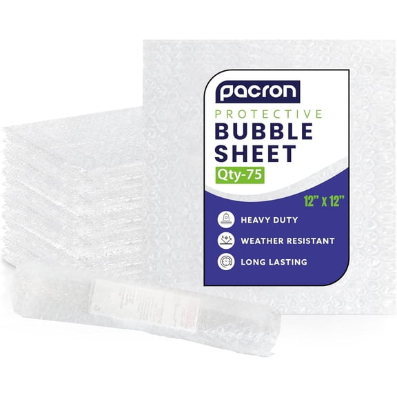 Pacron Bubble Sheets 12x12, 75-Count Eco-Friendly Wrap for Shipping Fragile Items No tape