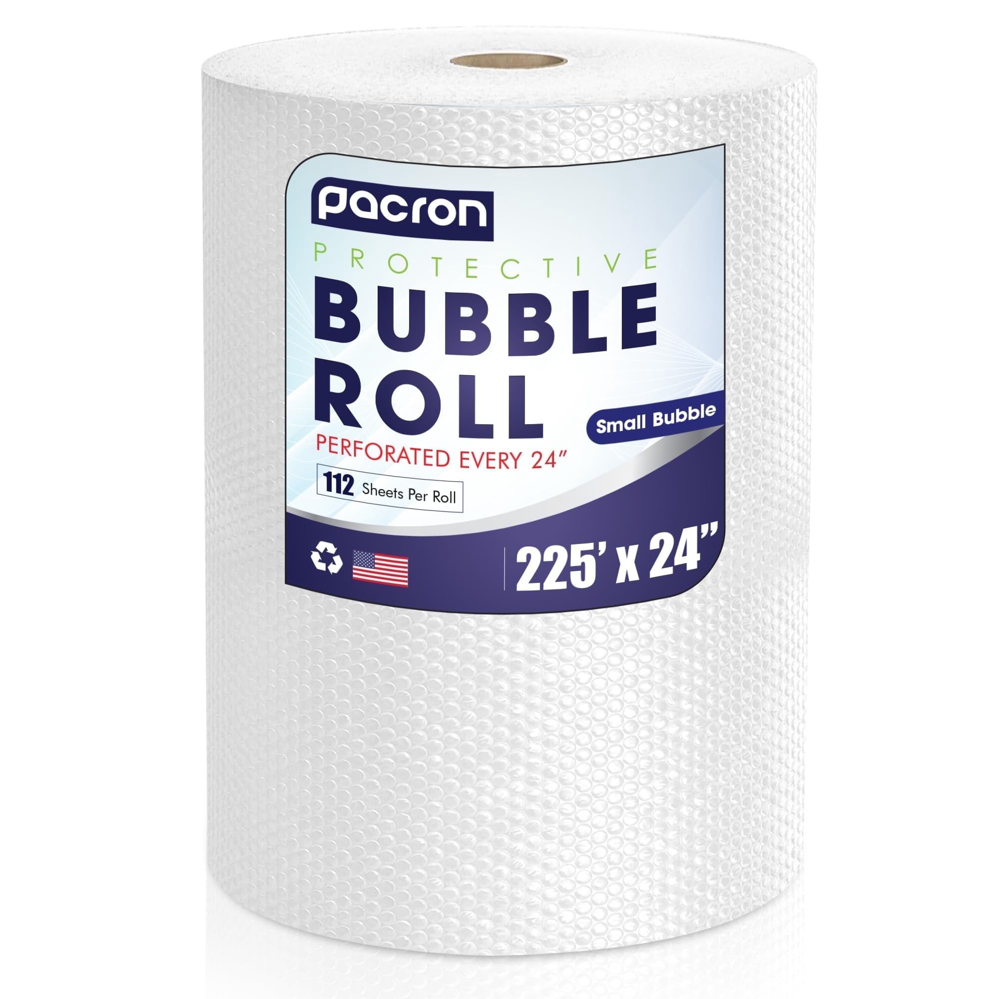Pacron Clear Bubble Wrap Roll 225FT x 24IN, 3/16" Small Bubble Roll - Perforated 24IN 1-Roll, Durable Plastic Wrap for Moving, Shipping & Storage