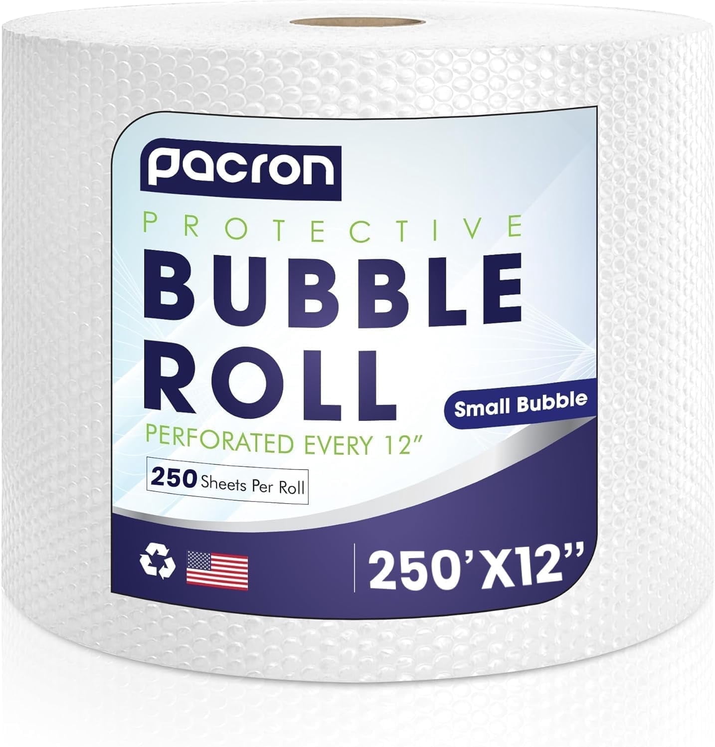 Pacron Clear Bubble Wrap Roll 250FT x 12IN, 3/16" Small Bubble Roll, 1 Pack - Perforated, Durable Plastic Wrap for Shipping, Moving, & Storage