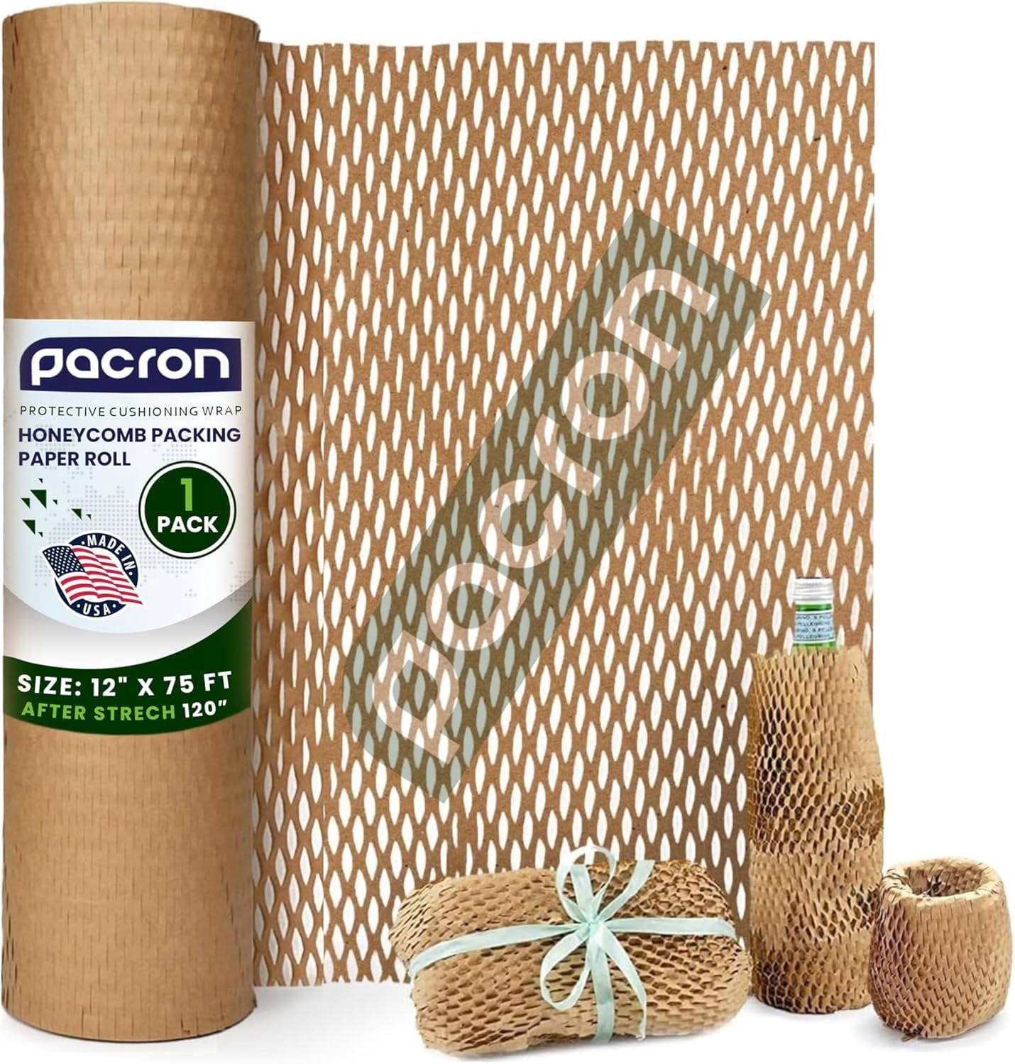 Pacron Recyclable Honeycomb Packing Paper Roll 12x75 – Eco Kraft Wrap for Moving