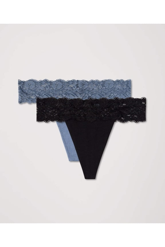 Organic Cotton Women's Lace Waist Thong Underwear, 2-Pack