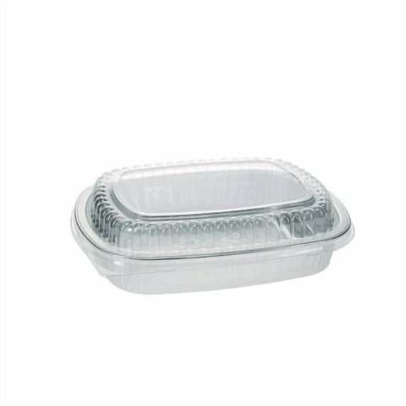 Pactiv Classic Carry-Out Container with PET Dome Lid, 46 oz, 9.8 x 7.8 x 1.3, Silver, 50/Carton