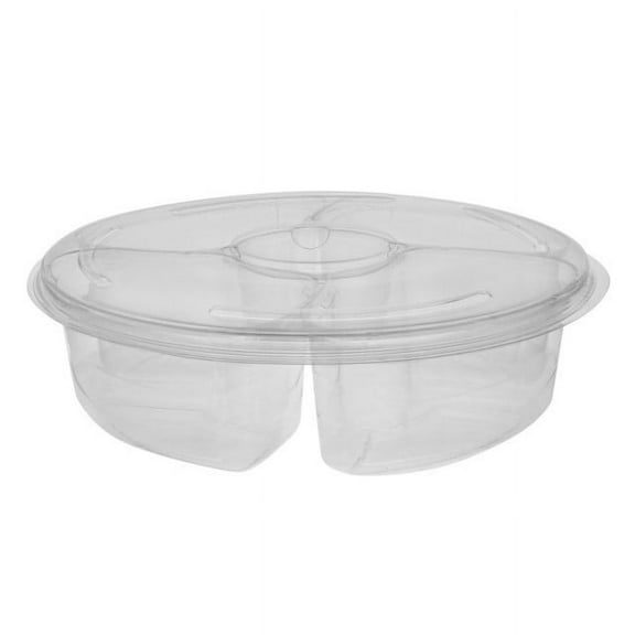 Pactiv Combo Vegetable Tray with Dip Cup Clear, 10.25" Diameter x 2.75" Height | 72/Case