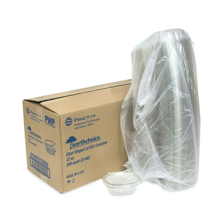 Pactiv EarthChoice Pet Hinged Lid Deli Container, 12 oz, 4.92 x 5.87 x 1.89, Clear, 200/Carton
