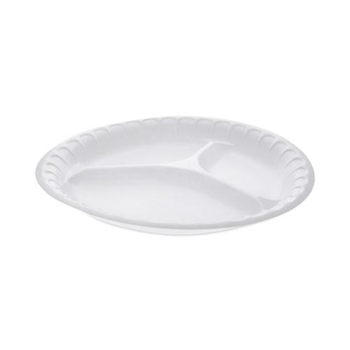 Pactiv Placesetter Satin Non-Laminated Foam Dinnerware, 3-Compartment Plate, 10.25" dia, White, 540/Carton