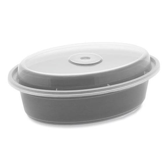 Pactiv Corp. OC16B Newspring VERSAtainer 6.8 x 4.8 x 1.9 16 oz Oval Plastic Microwavable Containers - Black/Clear (150/Carton)