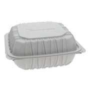 Pactiv Corp. YCNW0851 EarthChoice 8.5 x 8.5 x 3.1 Plastic Vented Microwavable MFPP Hinged Lid Container - White 146/Carton