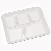 Lightweight Foam School Trays, White, 5-Compartment, 8 1/4 X 10 1/2, 500/carton
