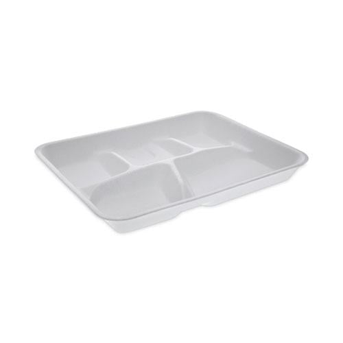 Pactiv Foam School Trays, 5-Compartment Tray, 8.25 x 10.5 x 1, White, 500/Carton