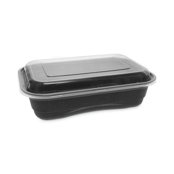 Pactiv Earthchoice Versa2go Microwaveable Containers, 36 Oz, 8.4 X 5.6 X 2, Black/clear, 150/carton
