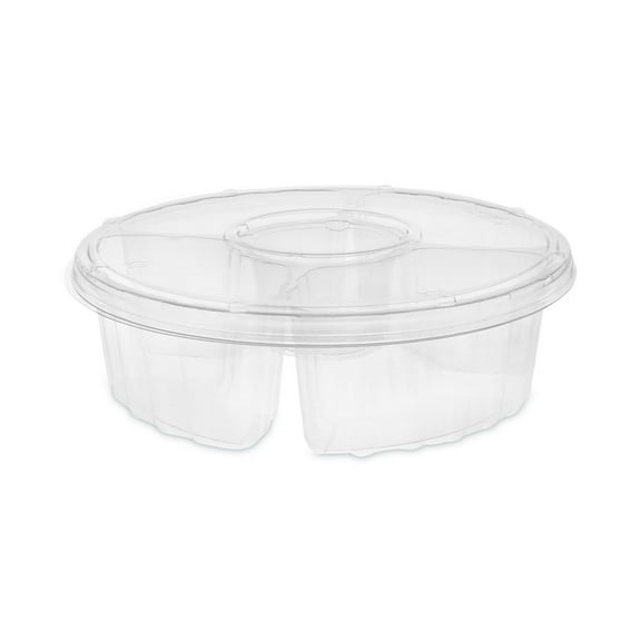 Pactiv Evergreen Dip Cup Platter, 4-Compartment, 64 oz, 10" Diameter, Clear, 100/Carton -PCT1064DP4CLRL