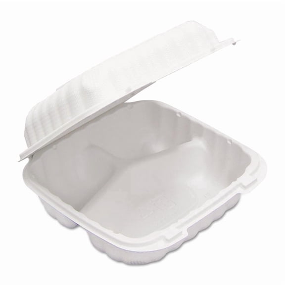EarthChoice SmartLock Microwavable Hinged Lid Containers 3-Compartment, 8.31 x 8.35 x 3.1, White, 200/Carton