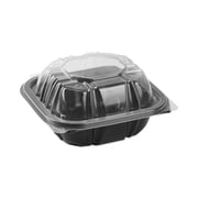 Pactiv Evergreen EarthChoice Vented Dual Color Microwavable Hinged Lid Container, 16 oz, 6 x 6 x 3, Black/Clear, 321/Carton