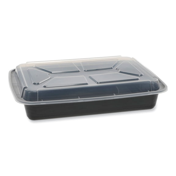 Newspring VERSAtainer 58 oz. 8.5 in. x 11.5 in. x 2.5 in. Rectangular Plastic Microwavable Containers - Black/Clear