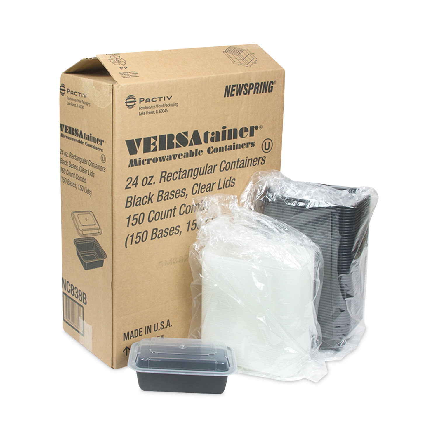 Newspring VERSAtainer Microwavable Containers, 24 oz, 5 x 7.25 x 2, Black/Clear, Plastic, 150/Carton Newspring VERSAtainer Microwavable Containers, 24 oz, 5 x 7.25 x 2, Black/Clear, Plastic, 150/Carton