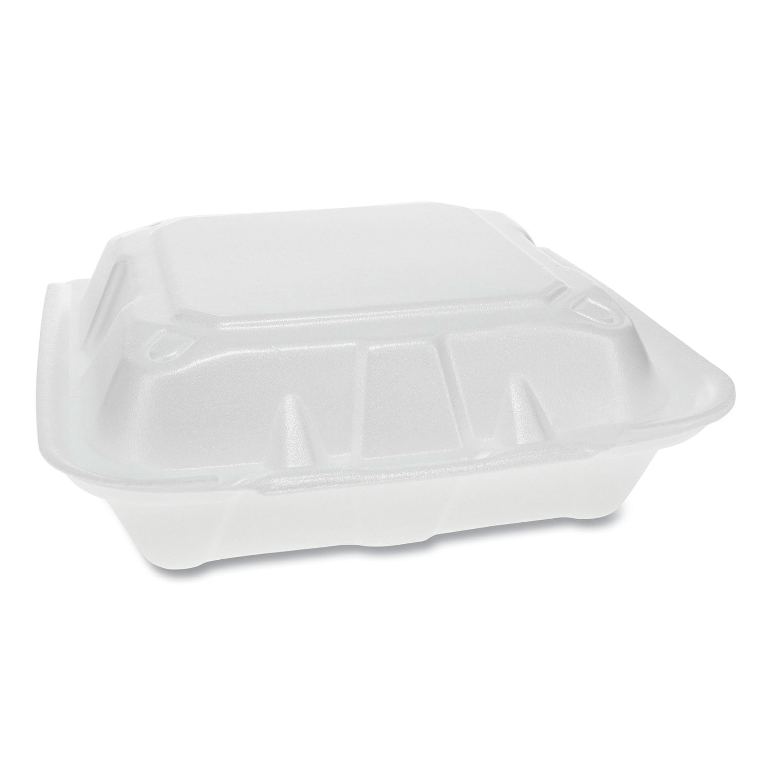 Pactiv Foam Hinged Lid Containers, Dual Tab Lock, 8.42 X 8.15 X 3, 3-compartment, White, 150/carton