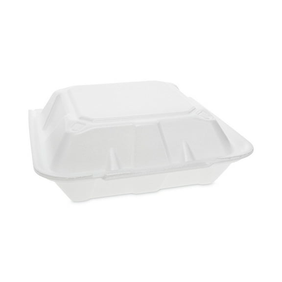 Pactiv Foam Hinged Lid Containers Dual Tab Lock 9.13 x 9 x 3.25 1-Compartment White 150/Carton