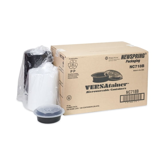 Pactiv Evergreen Newspring VERSAtainer Microwavable Containers, 16 oz, 6" Diameter, Black/Clear, 150/Carton -PCTNC718B