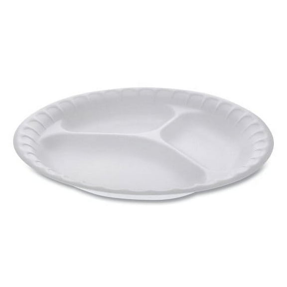 Pactiv Placesetter Satin Non-Laminated Foam Dinnerware, 3-Compartment Plate, 9" dia, White, 500/Carton