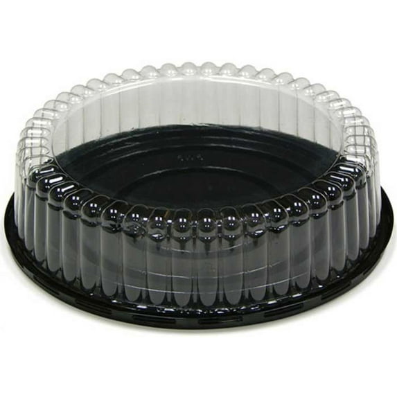 Pactiv RPET 2.5 inch Tall Fluted Dome Lid with Black Base Cake Container, 8 inch -- 100 per case.