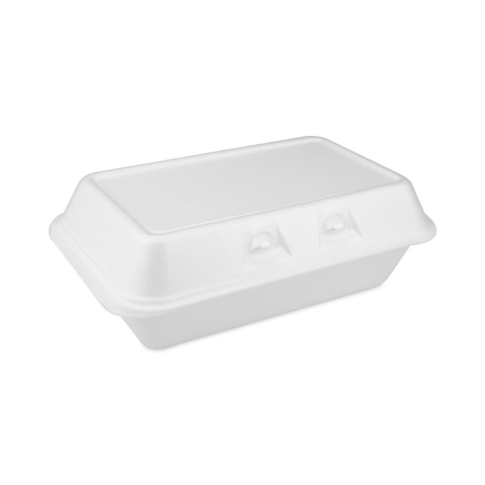 Pactiv Corp. YHLW01880000 Smartlock 8.75 in. x 5.5 in. x 3 in. Hinged Foam Containers - White (220/Carton)
