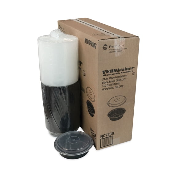 Pactiv VERSAtainers 1-Comp Black/Clear 24oz 7"dia 150/Carton NC723B