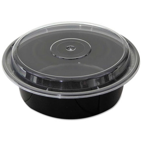 Pactiv VERSAtainers, Black/Clear, 32 oz, 7"Dia x 2"H, 150/Carton