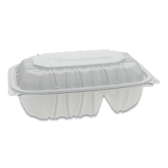 Pactiv Vented Microwavable Takeout Container 2-Compartment White 170/Carton