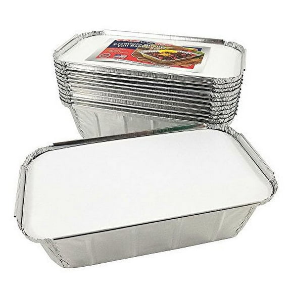 Pactogo 1 1/2 lb. IVC Disposable Aluminum Foil Loaf Bread Pan w/Board Lids (8" x 4.1" x 2.2") - Heavy Duty Made in USA (Pack of 12 Sets)