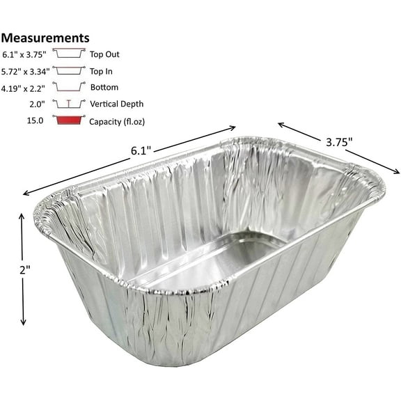 Pactogo 1 lb. Disposable Aluminum Foil Small Mini Loaf Bread Baking Pan 6.1" x 3.75" x 2" - Made in USA (Pack of 10)