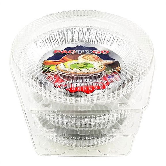 Pactogo 10" (Actual Top-Out 9-5/8 Inches - Top-In 8-3/4 Inches) Aluminum Foil Pie Pan - Disposable Baking Tin Plates with Clear Plastic Hinged Containers (Pack of 50 Sets)