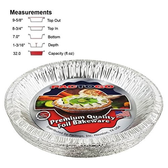 Pactogo 10" (Actual Top-Out 9-5/8 Inches - Top-In 8-3/4 Inches) Aluminum Foil Pie Pan - Disposable Baking Tin Plates (Pack of 12)