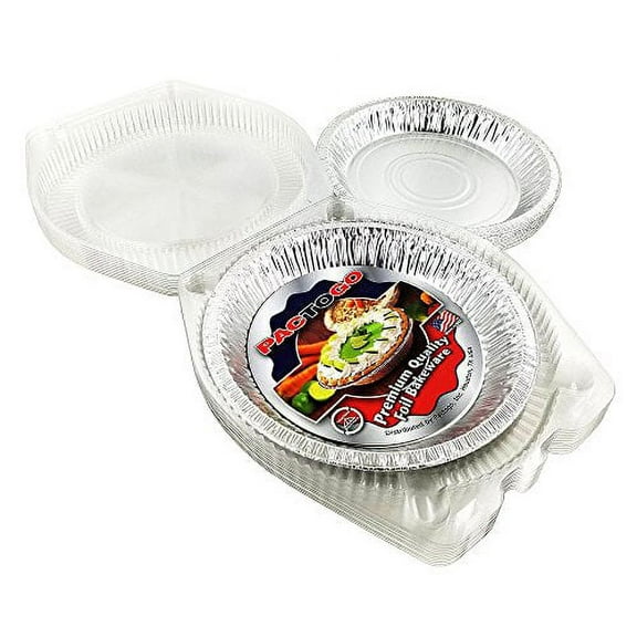 Pactogo 10" (Actual Top-Out 9-5/8 Inches - Top-In 8-3/4 Inches) Aluminum Foil Pie Pan1 3/16" - Disposable Baking Tin Plates with Clear Plastic Hinged Containers (Pack of 12 Sets)