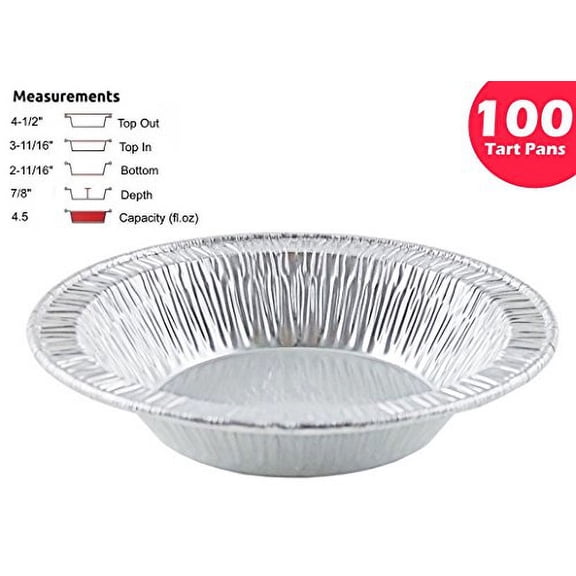 Pactogo 4 1/2" Foil Tart Pan 7/8" Deep - Mini Baking Pie Tins (Pack of 100)