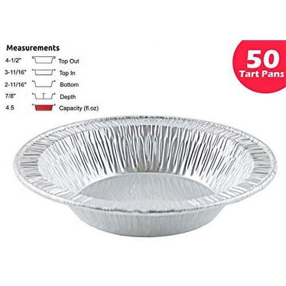Pactogo 4 1/2" Foil Tart Pan 7/8" Deep - Mini Baking Pie Tins (Pack of 50)