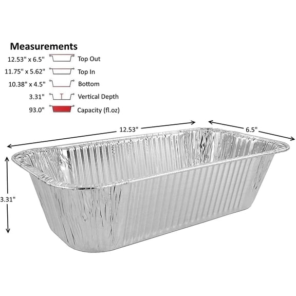 Pactogo 5 lb. Disposable Aluminum Foil Loaf Bread Baking Pan 12.53" x 6.5" x 3.31" - Heavy Duty Made in USA (Pack of 40)