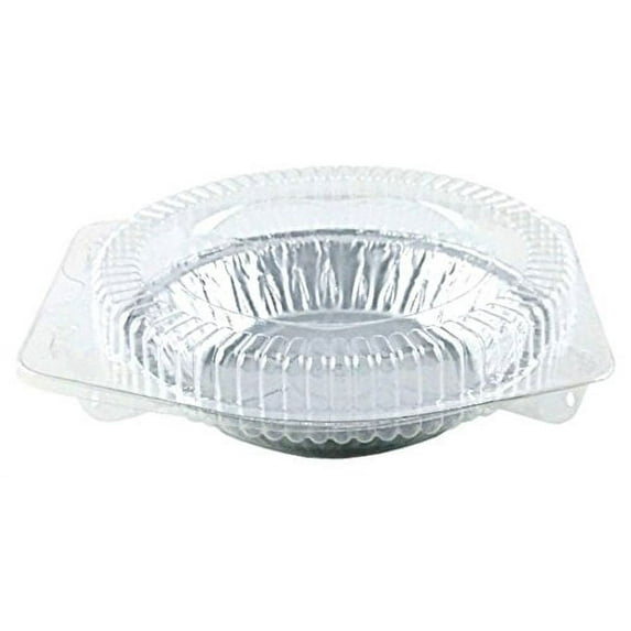 Pactogo 6" Aluminum Foil Mini Pie Pans - Disposable Small Baking Tin Plates with Clear Hinged Containers ( Pack of 100 Sets)