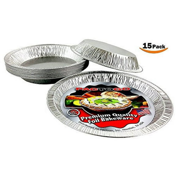 Pactogo 9" Wrinkled Wall / Smooth-Bottom Aluminum Pie Pan Plate Tin - Heavy Duty Made in USA (Pack of 15)