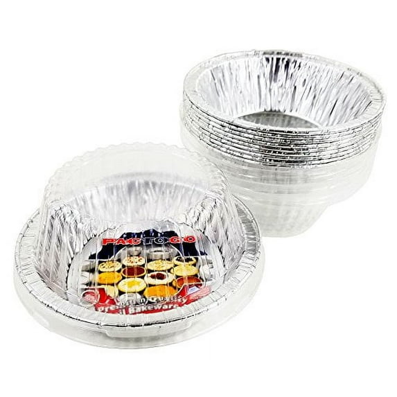 Pactogo Disposable Aluminum 5 3/4" Meat Pot Pie Extra Deep Pan Baking Tin w/Clear Dome Lid (Pack of 100 Sets)