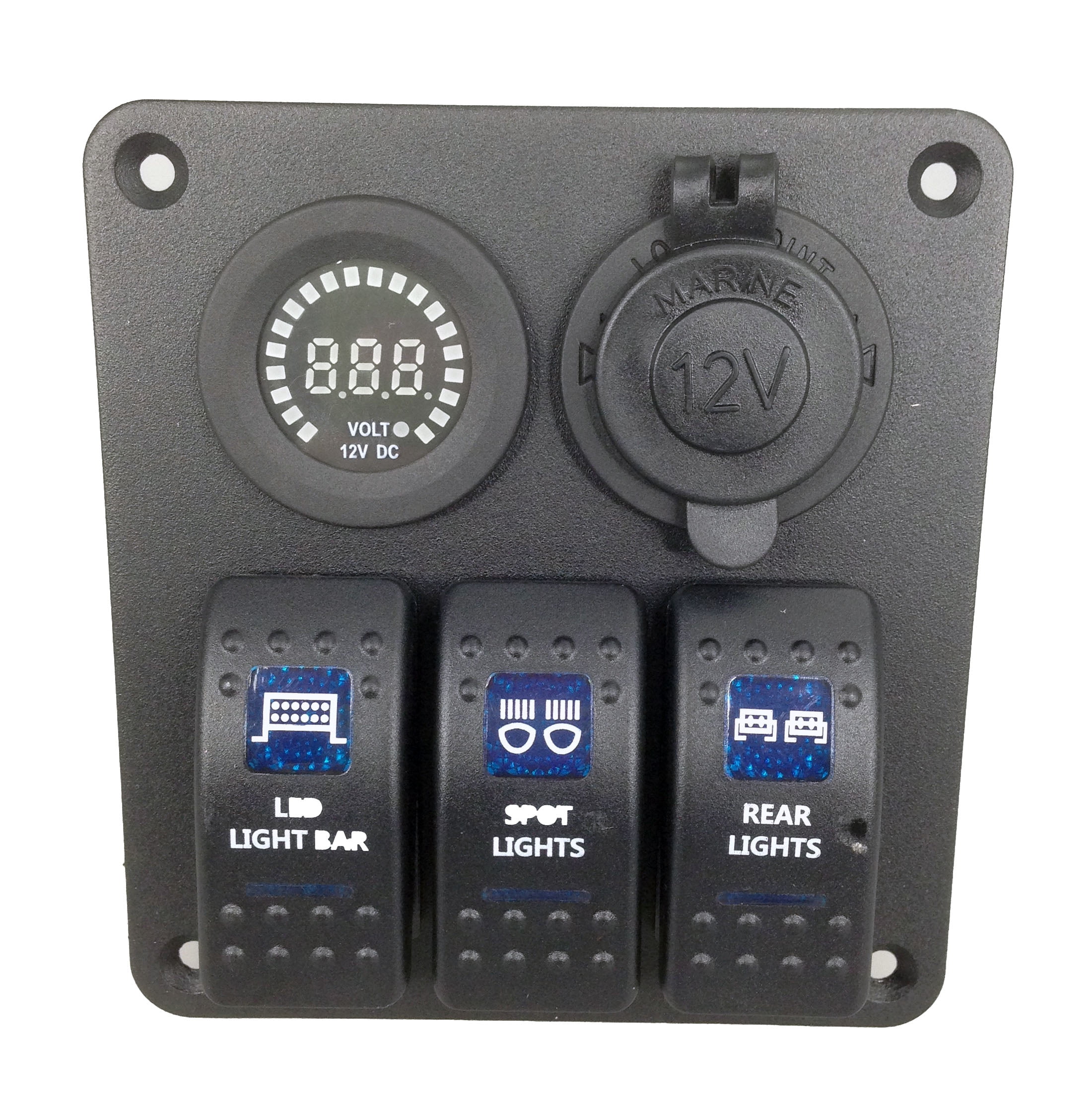 Pactrade Bus RV Car Blue LED 3 Gang Rocker Switch Aluminum Panel ...