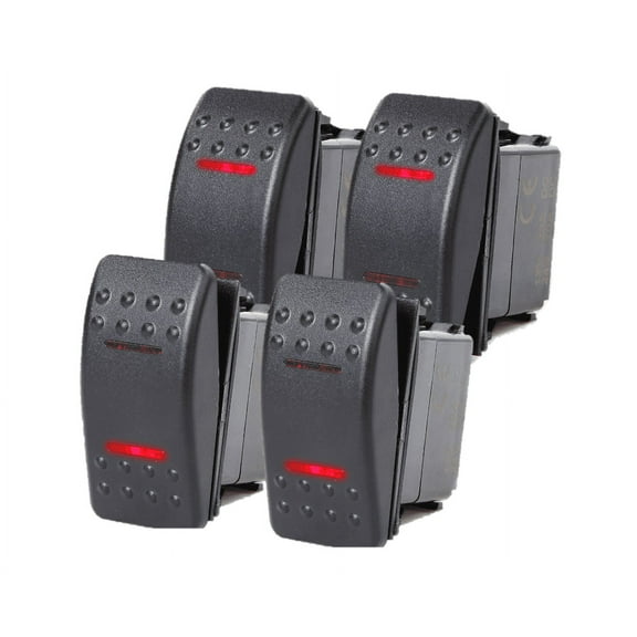 Pactrade Marine 4 Pcs Boat Trailer Rocker Switch ON-Off-ON SPDT 4 PIN 2 Red LED RV