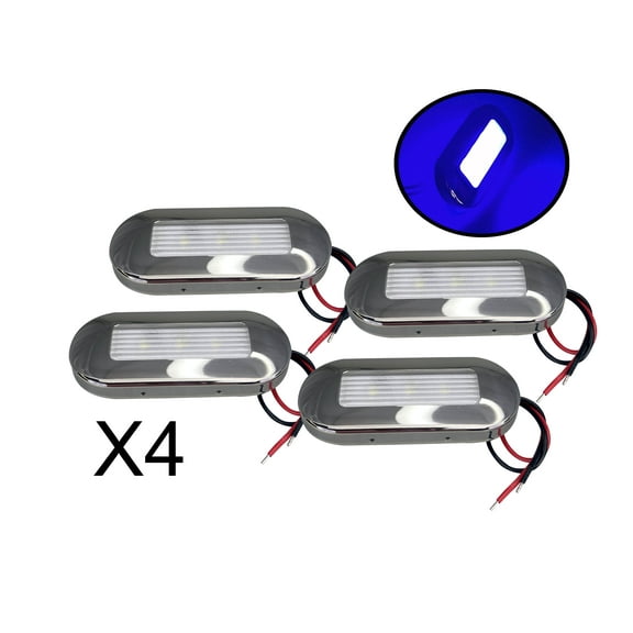 Pactrade Marine 4 Pieces RV Boat Trailer LED Blue Oblong Courtesy Light 3" by1.25 SS Rim