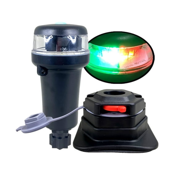Pactrade Marine Black Housing Navigation Light Inflatable Boat Surface Mount Adhesive Base LED 3 AA Battery Operated (Green + Red with Base Mounts)
