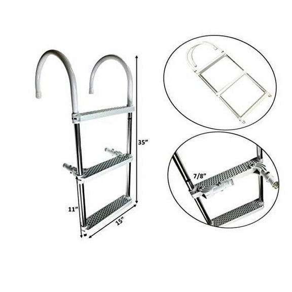Pactrade Marine Boat Aluminum Polyethlene Swim Boarding 3 Steps Ladder Hook, White