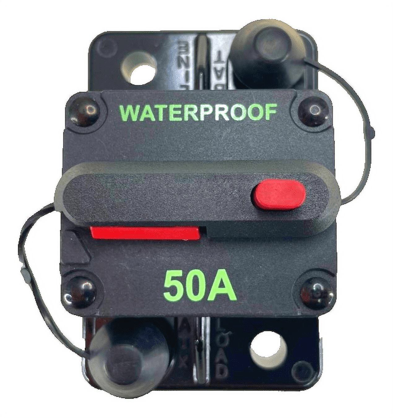 Pactrade Marine Boat Battery Trailer RV Trolling Motor Bus High-Amp Circuit Breaker 12 to 42 Volts DC Maximum Black Waterproof with Manual Reset Button UL Rated Electrical Switch Mount Cover (50 Amp)